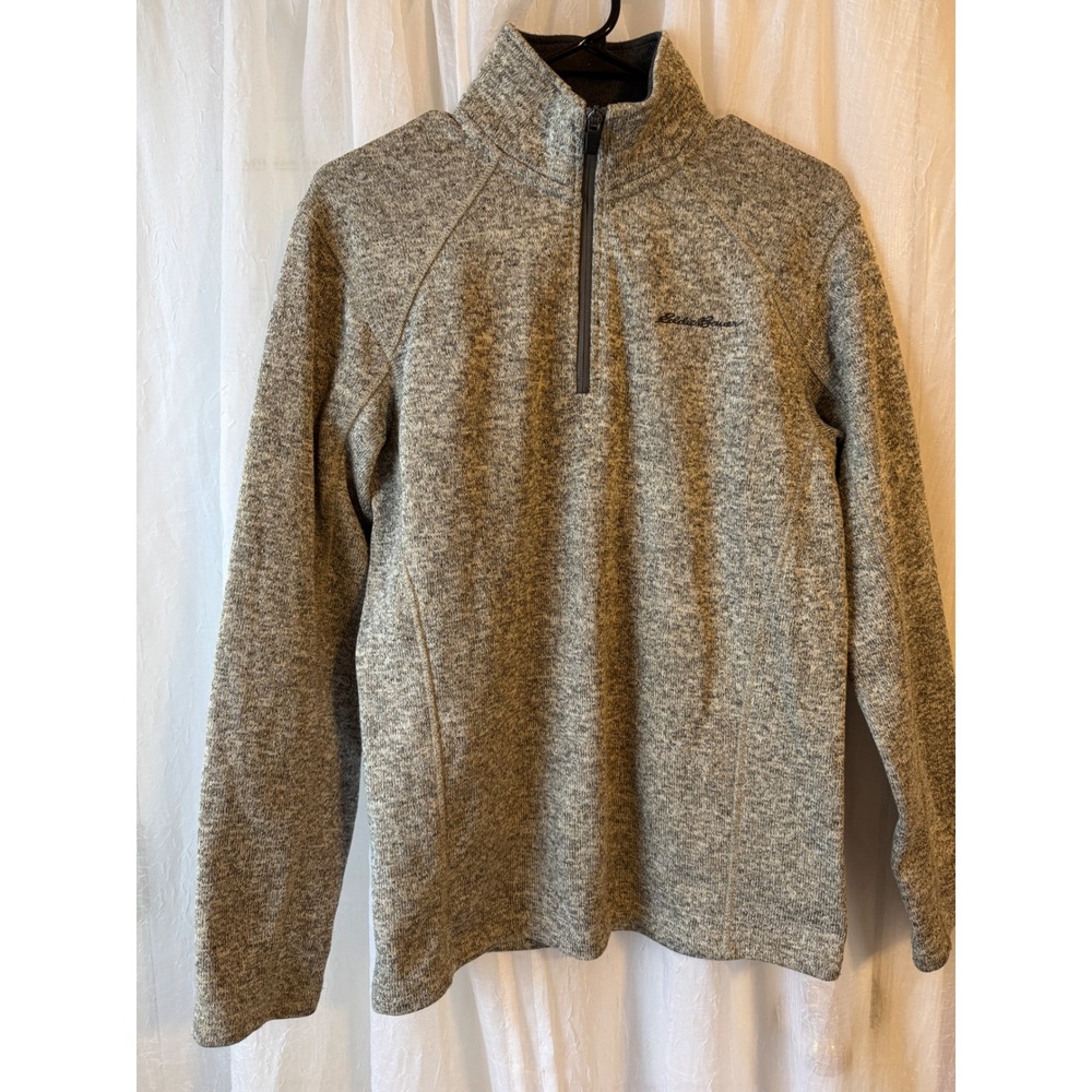 Eddie Bauer Mens Quarter Zip Fleece‎ Pullover Sweater Gray Heather Size Small